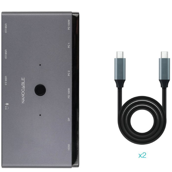 Nanocable Switch KVM 8K 10.12.0003 con HDMI, DisplayPort y USB-C PD